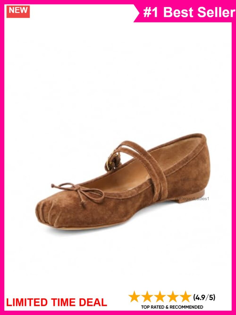 Mary Jane Ballet Flats Square Toe Bow Buckle Faux Suede Women's Shoes